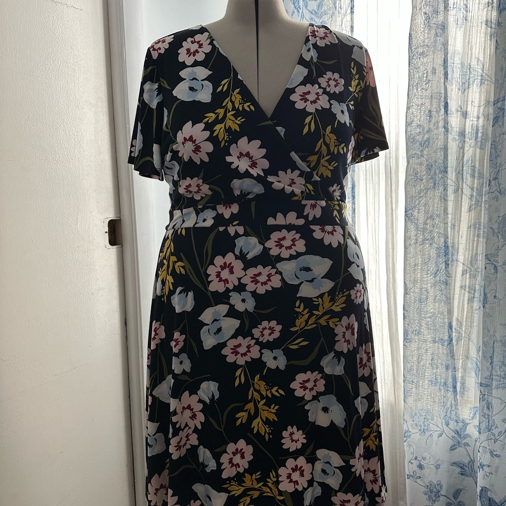Ann Taylor Black Floral Midi Dress